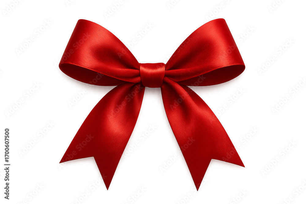 Fototapeta premium Shiny red silk ribbon bow on transparent background