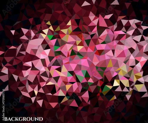 Dynamic abstract low-poly background. A vibrant geometric mosaic of irregular triangles in pink and red hues, creating a modern digital art effect and evoking visual energy