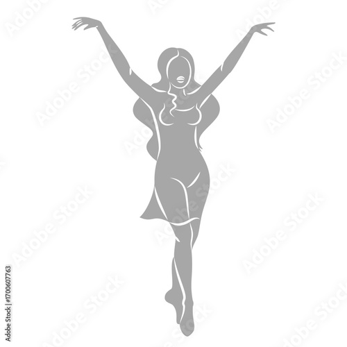 Silhouette of a woman in style. The girl is slender and beautiful. Lady is suitable for aesthetic decor, posters, stickers, logo. Vector illustration.