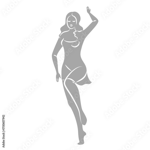 Silhouette of a woman in style. The girl is slender and beautiful. Lady is suitable for aesthetic decor, posters, stickers, logo. Vector illustration.