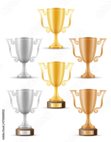 sport games golden cups winner cartoon stock vector illustration isolated on white background