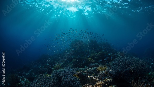 Wallpaper Mural Scuba diver exploring colorful coral reef underwater with tropical fish Torontodigital.ca