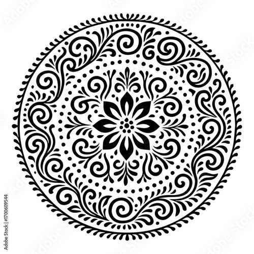 Hand drawn mandala alpona set round line art vector. Bengali alpona pattern, festive decor concept. Alpona design circular pattern for Durga Puja