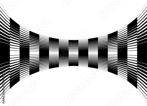 Vector striped pattern from lines. Design element for advertising, printing, packaging and interior. Vector black and white background with place for text. Curved stripe. Place for text