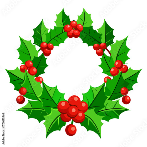 Festive arch garland vibrant green holly berries vector illustration vector