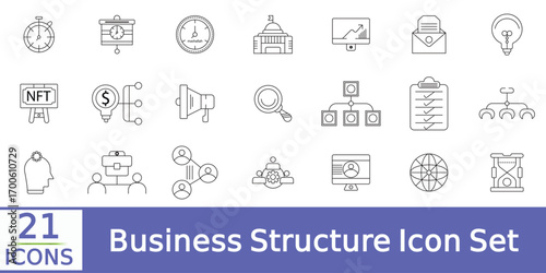  Business Structure Marketing Icon Set in Line Style with Editable Vector