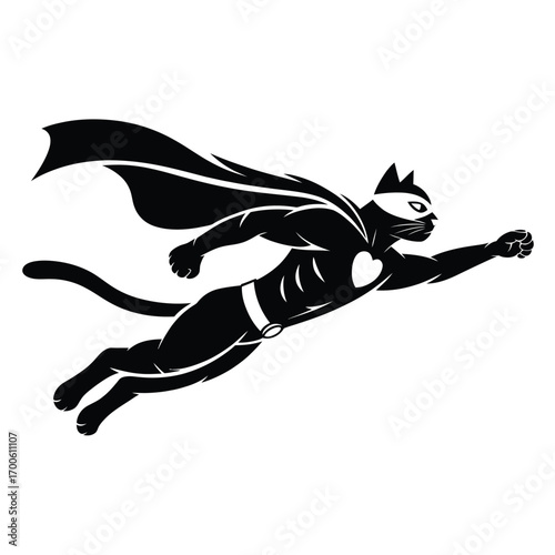 Superhero cat flying with cape and mask