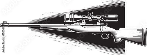 Vintage Hunting sniper Rifle with Scope Engraving Illustration design