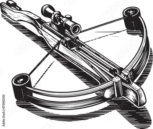 Vintage Crossbow with Scope Engraving Illustration