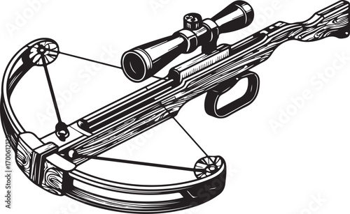Vintage Crossbow with Scope Engraving Illustration