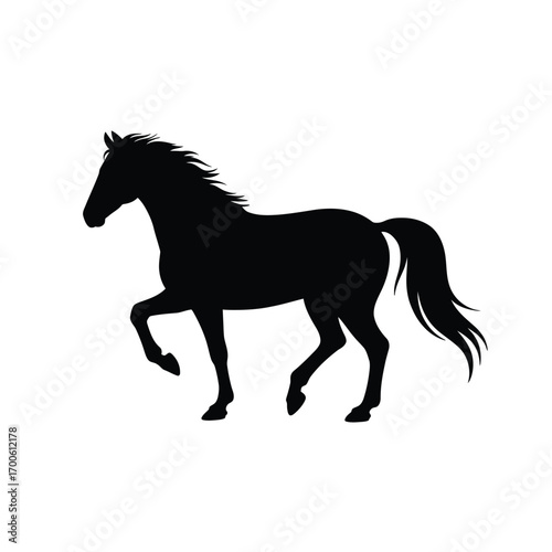 Silhouette of a majestic horse in motion against a white background