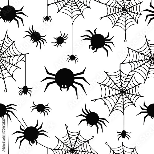 Halloween Pattern Spiders and Webs Vector Illustration - A Spooky Seamless Background