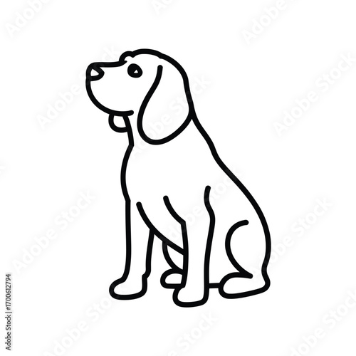 Simple line drawing of a sitting beagle dog looking up