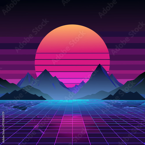 Pixelated landscape illustration sunset dusk vector art vector