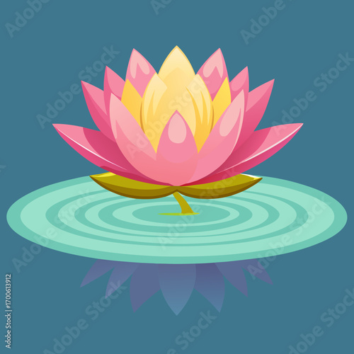 Scalable vector illustration of a blooming pink and yellow lotus flower vector