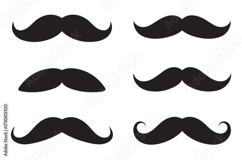 set of mustache silhouette vector, different mustache black silhouette