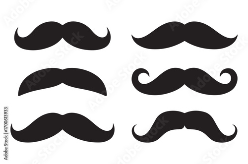 set of mustache silhouette vector, different mustache black silhouette