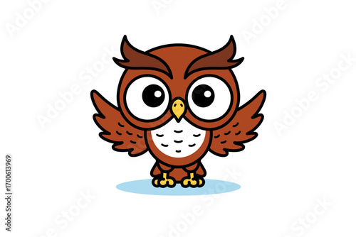 Cute Owl Spreading Wings Cartoon Illustration