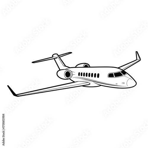 Hand drawn illustration of a modern business jet airplane