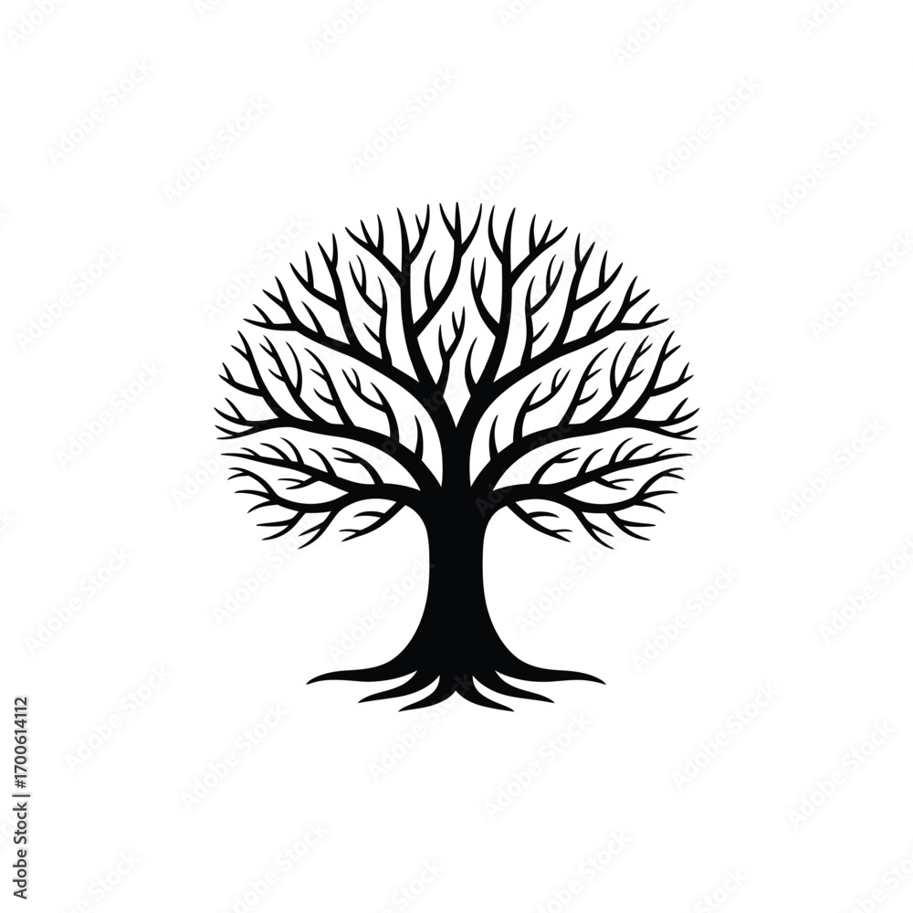 Naklejka premium Stylized silhouette of a large tree with intricate branches