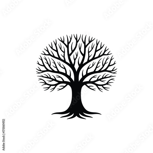 Stylized silhouette of a large tree with intricate branches