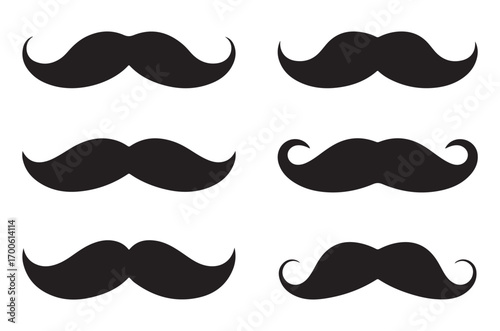 set of mustache silhouette vector, different mustache black silhouette