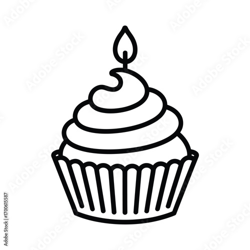 Simple outline of a cupcake with a single candle