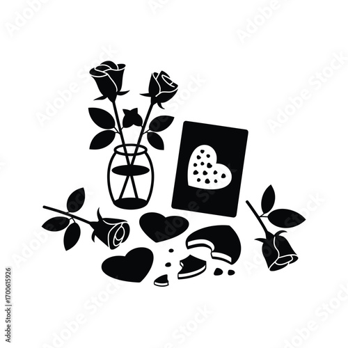 Valentine s day romantic gift of roses and chocolates illustration