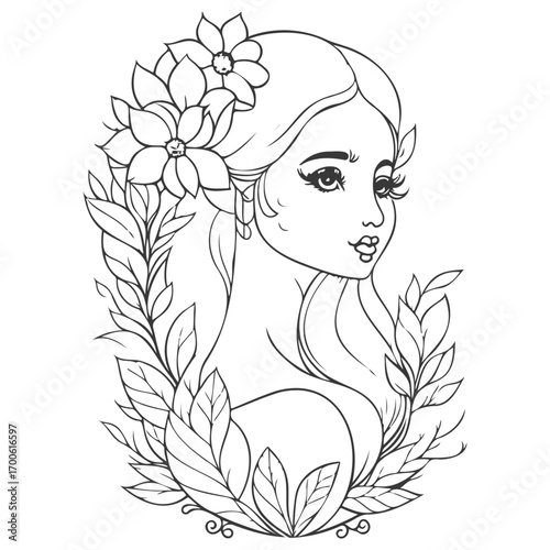 mythical beautiful xana with floral illustration grey