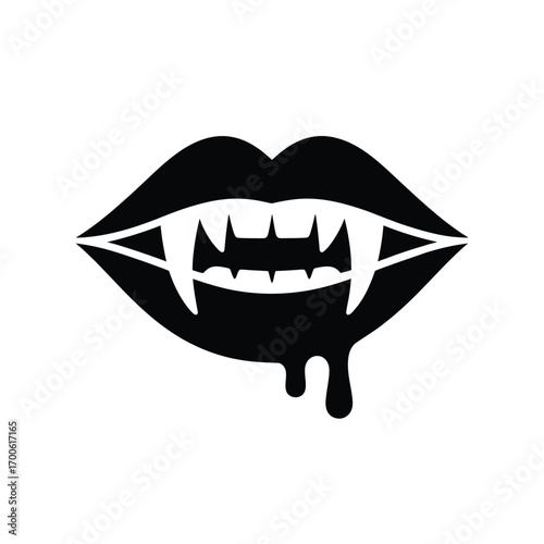 Vampire lips with fangs and dripping blood silhouette
