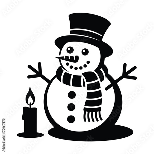Cute snowman with top hat and candle illustration
