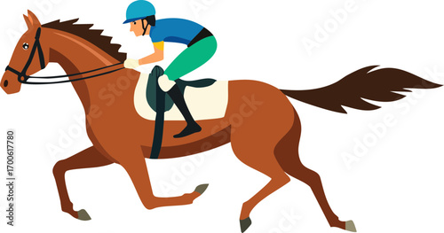 Horse racing jockey riding galloping horse illustration isolated on white
