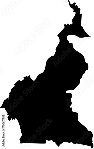 Cameroon country silhouette black map outline isolated on white background