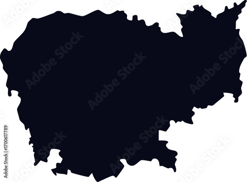 Cambodia country silhouette black map outline isolated on white background