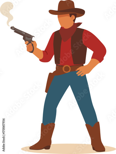 Cowboy with hat gun and bandana wild west illustration isolated on white