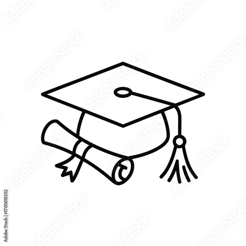 Simple hand drawn graduation cap and diploma icon