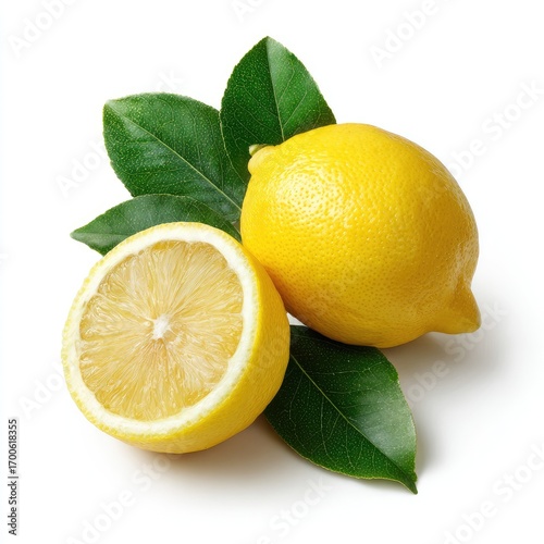 Wallpaper Mural Fresh lemons and leaves on white background Torontodigital.ca