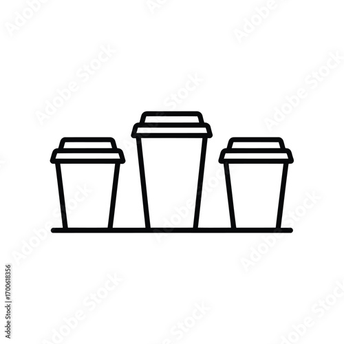 Three outline coffee cups on a line