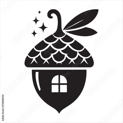 acorn fairy house vector silhouette sketch art logo idea illustration