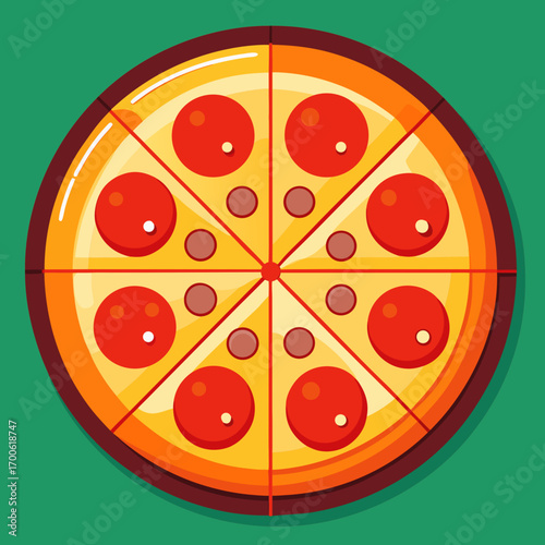 Vibrant flat illustration of a classic pepperoni pizza slices top down vector