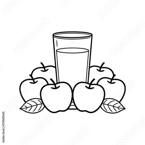 Glass of apple juice surrounded by fresh apples and leaves
