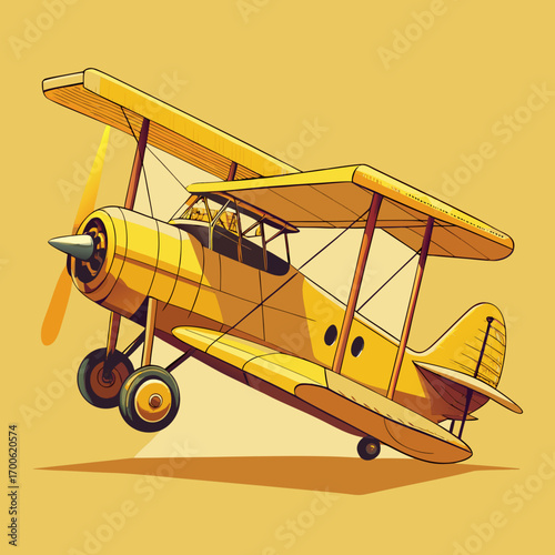 Vintage yellow biplane illustration vector art vector