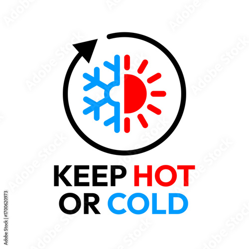 Keep Hot or cold icon set on white background. Snowflake and fire icons. Keep Hot or cold logo, label, badge, sticker, symbol, stamp, banner, circle, black, line, flat vector, isolated illustration.
