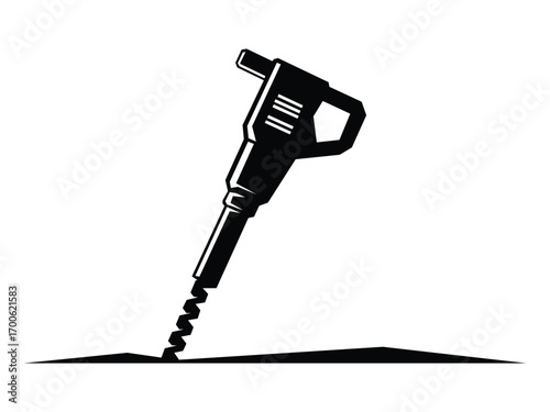 Jackhammer drilling into the ground isolated on white background
