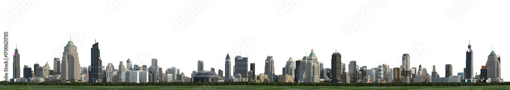 Fototapeta premium 3D render panoramic view of a city on a transparent background 