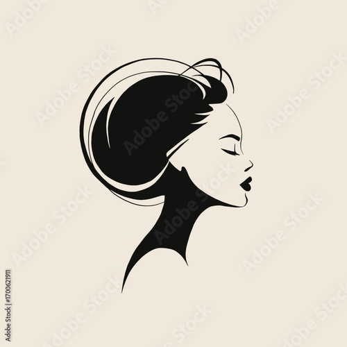 Modern logo design with elegant woman profile silhouette and hairstyle, ideal for beauty and salon branding