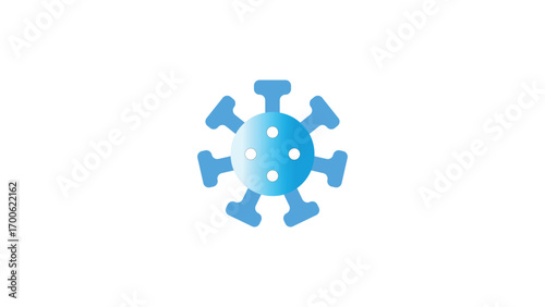 Blue Coronavirus or Germ Illustration with Light Gradient and Circular Elements, Minimalist Design with Tentacles