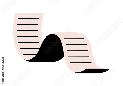 Hand drawn cute illustration of long document with note. Flat vector scroll of paper sticker doodle. Big plan. Tiring todo list icon. Overwork or deadline. Bureaucracy routine. Isolated.