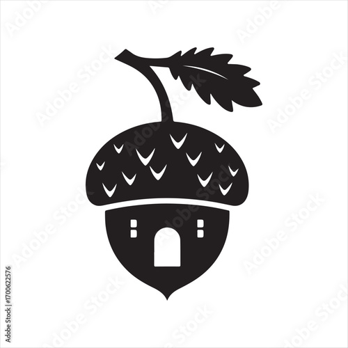 acorn fairy house vector silhouette sketch art logo idea illustration