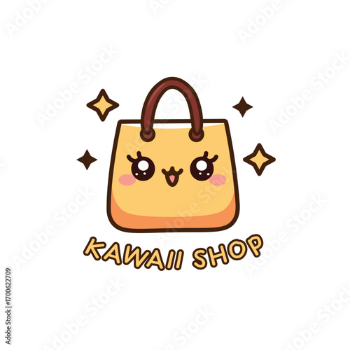Kawaii shop logo with cute shopping bag